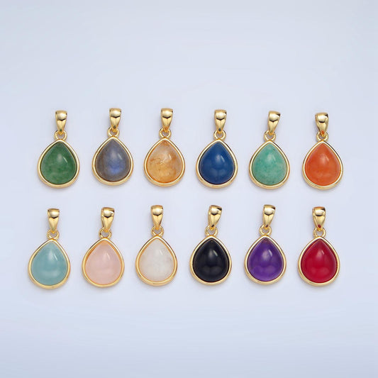 Natural Teardrop Gemstone Bezel 24K Gold Filled Pendant | AA-959