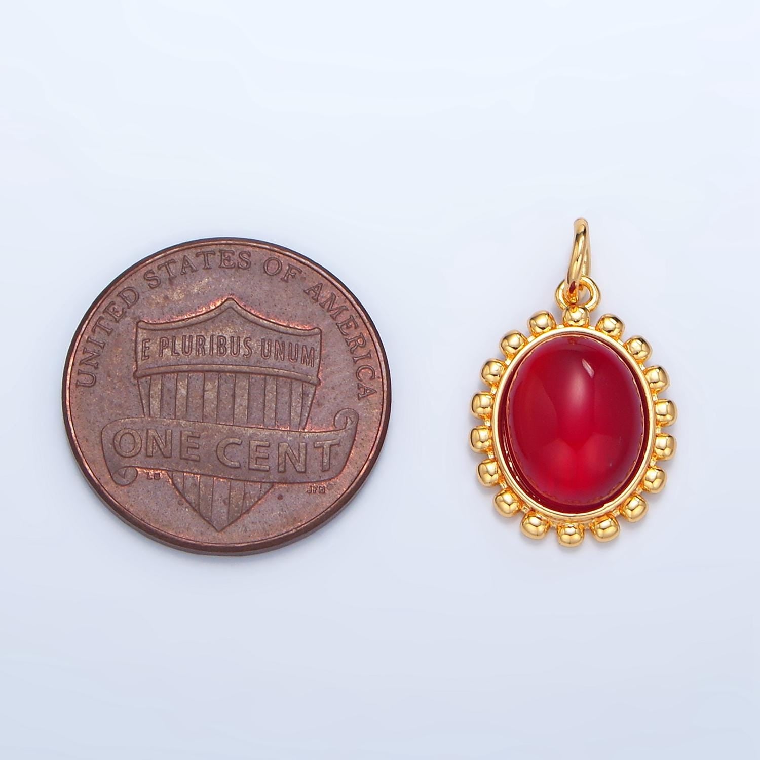 Blood Red Oval Bubble Bezel 24K Gold Filled Charm | X-822