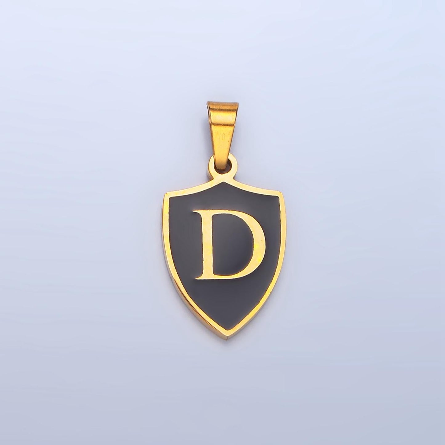 Dainty Gold Black Shield Pendant Initial Letter Shield Monogram Alphabet Medallion Charm for Personalized Jewelry in Stainless Steel A1617