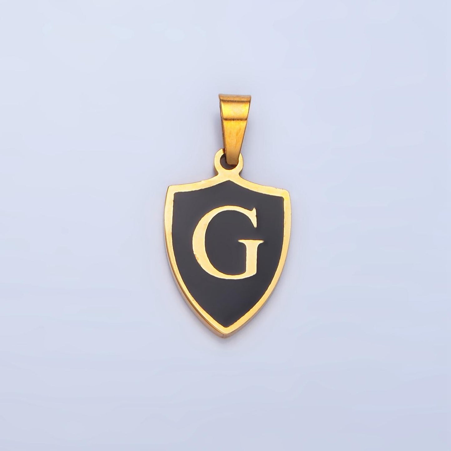 Dainty Gold Black Shield Pendant Initial Letter Shield Monogram Alphabet Medallion Charm for Personalized Jewelry in Stainless Steel A1617