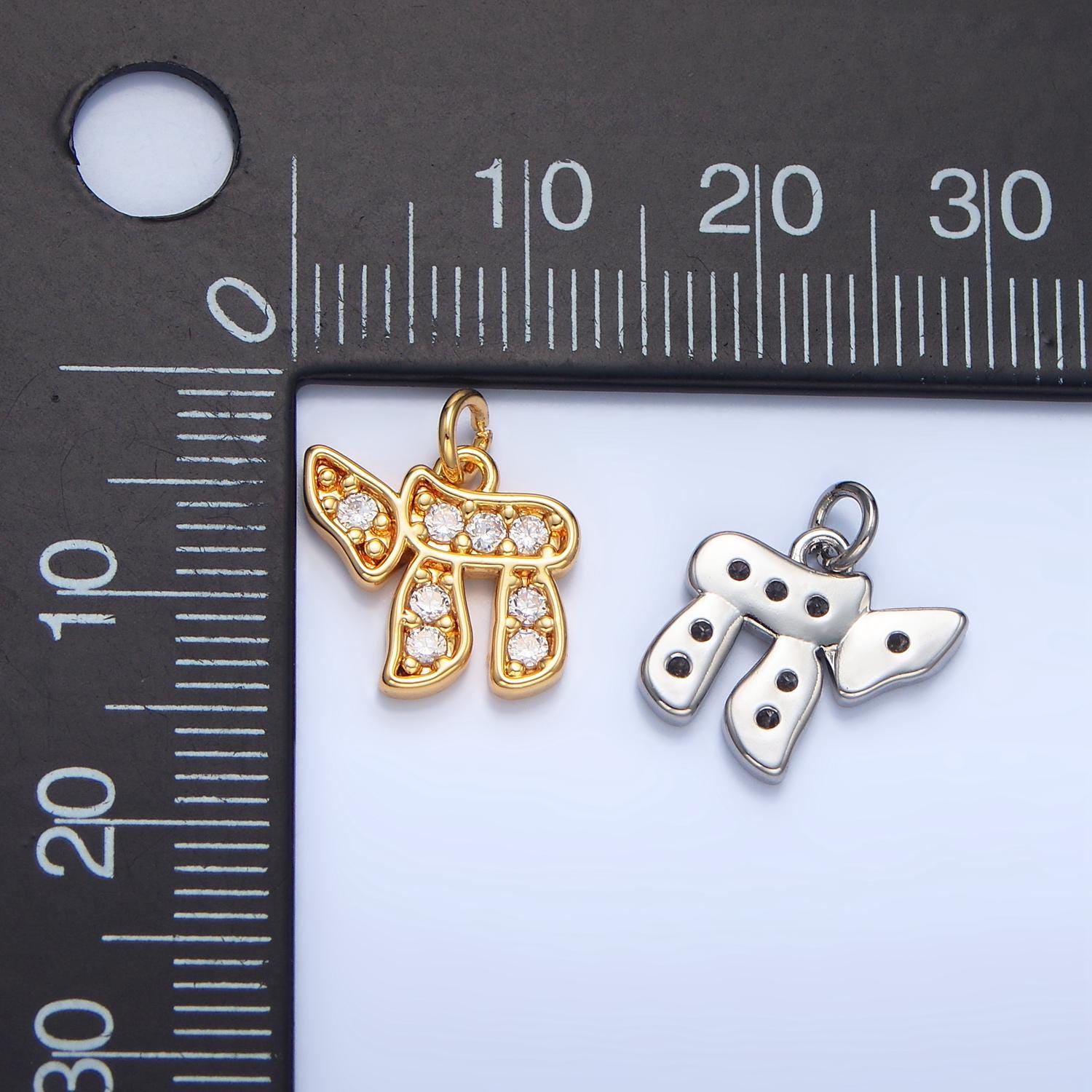 Mini Gold Chai Hebrew Script Jewish Pendant in Gold & Silver Cubic Zirconia Charm | X624