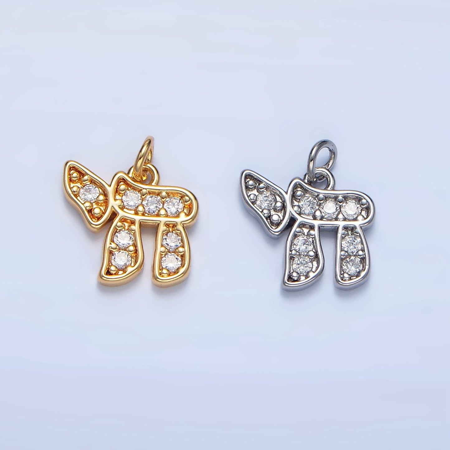 Mini Gold Chai Hebrew Script Jewish Pendant in Gold & Silver Cubic Zirconia Charm | X624