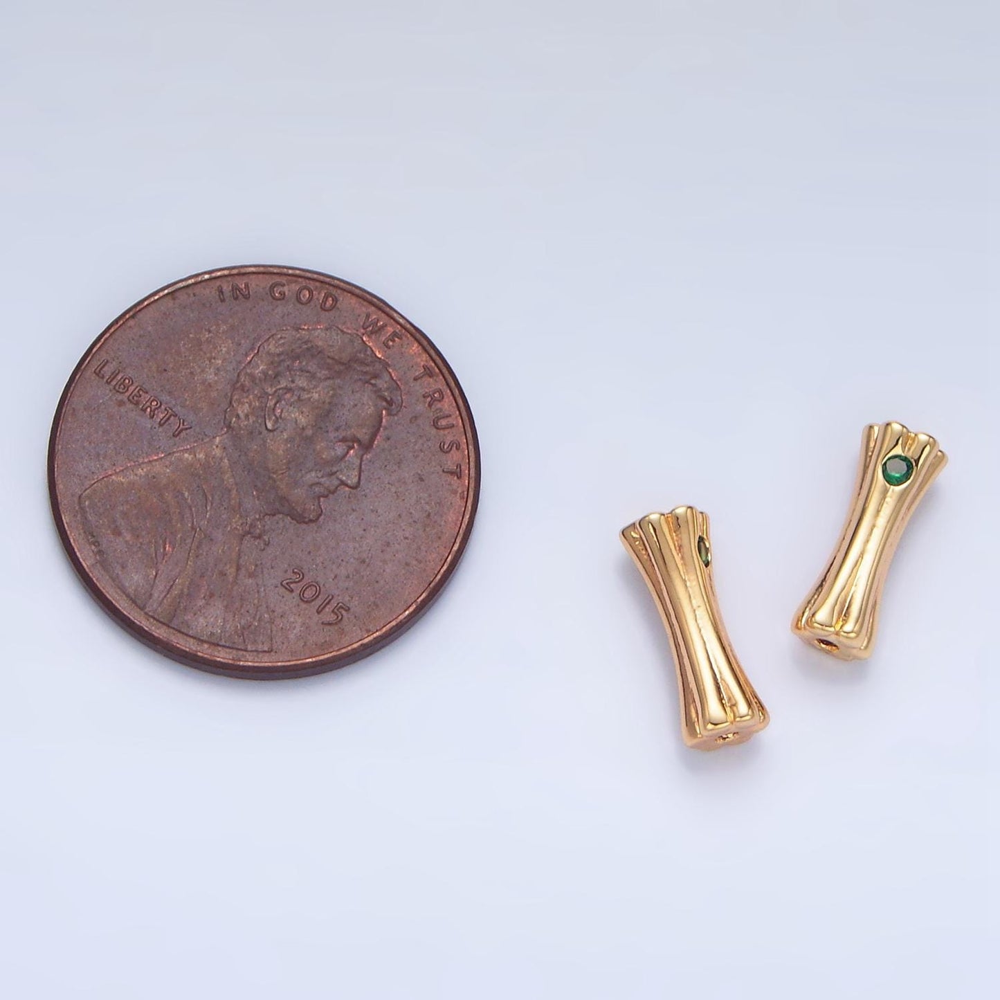 18K Gold Filled Tube Spacer Beads Dainty Tube Spacer Beads with Green CZ for DIY Jewelry Making Supply B040