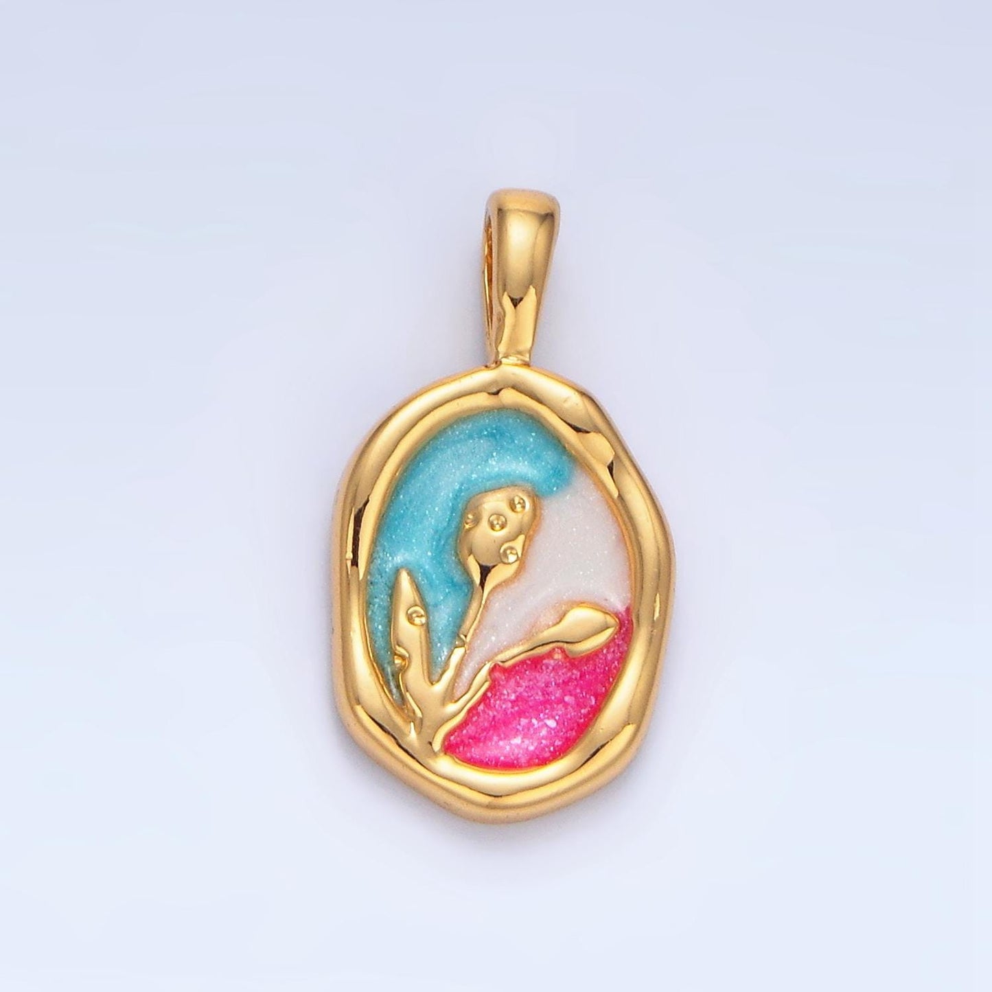 Dainty Gold Tulip Charms White, Pink Enamel Flower charm Abstract Oval Charm Medallion for Necklace Bracelet AA798