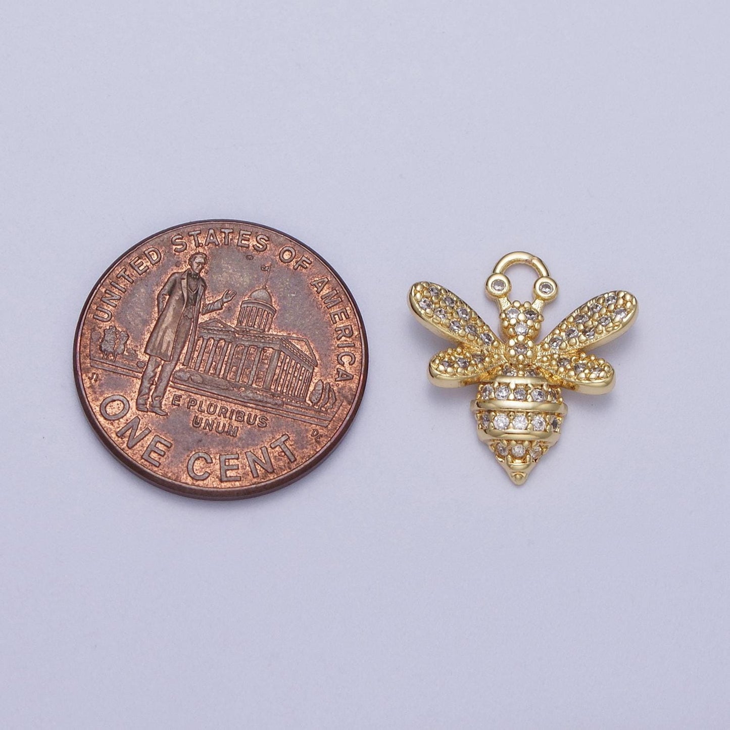 Mini Bumble Queen Bee Micro Paved CZ, 24k Gold Filled Insect Charm | N-324