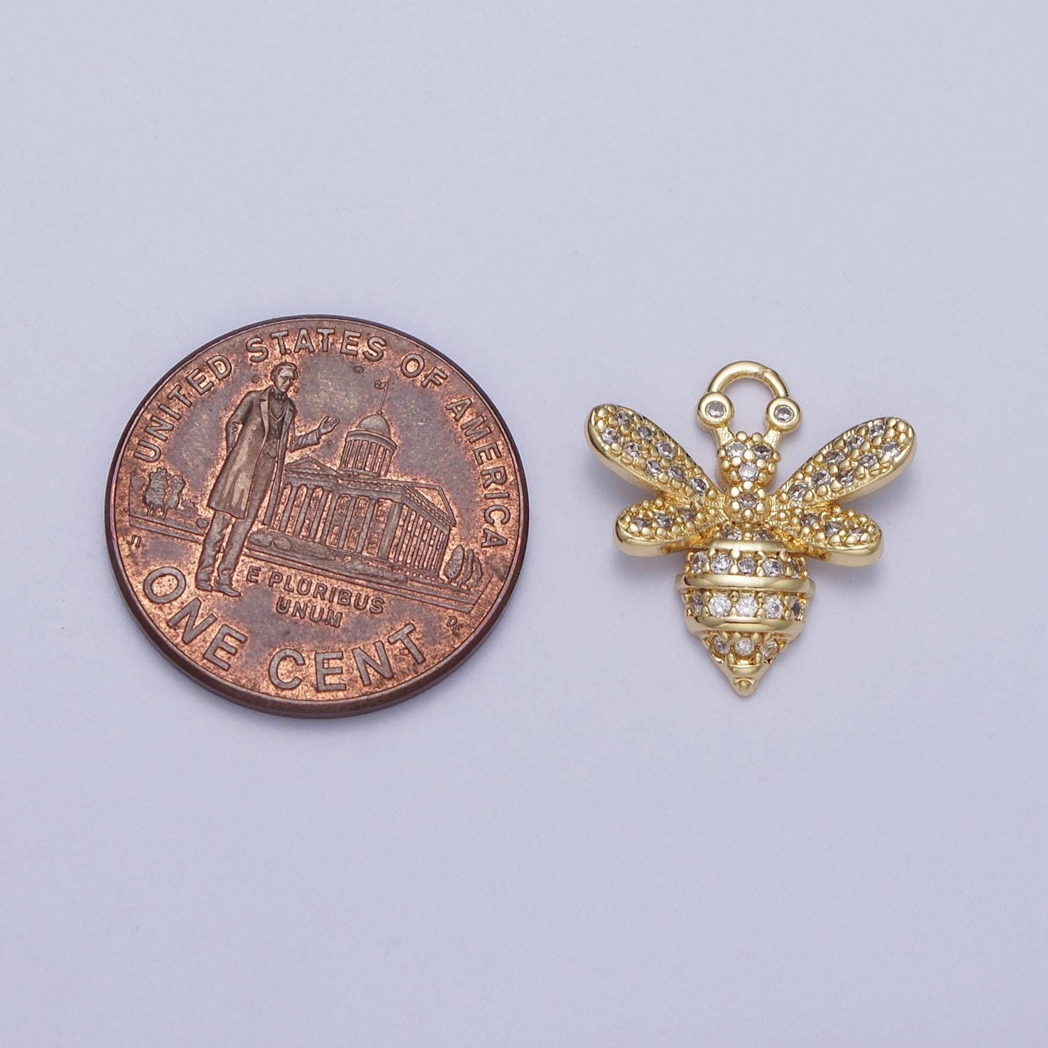 Mini Bumble Queen Bee Micro Paved CZ, 24k Gold Filled Insect Charm | N-324