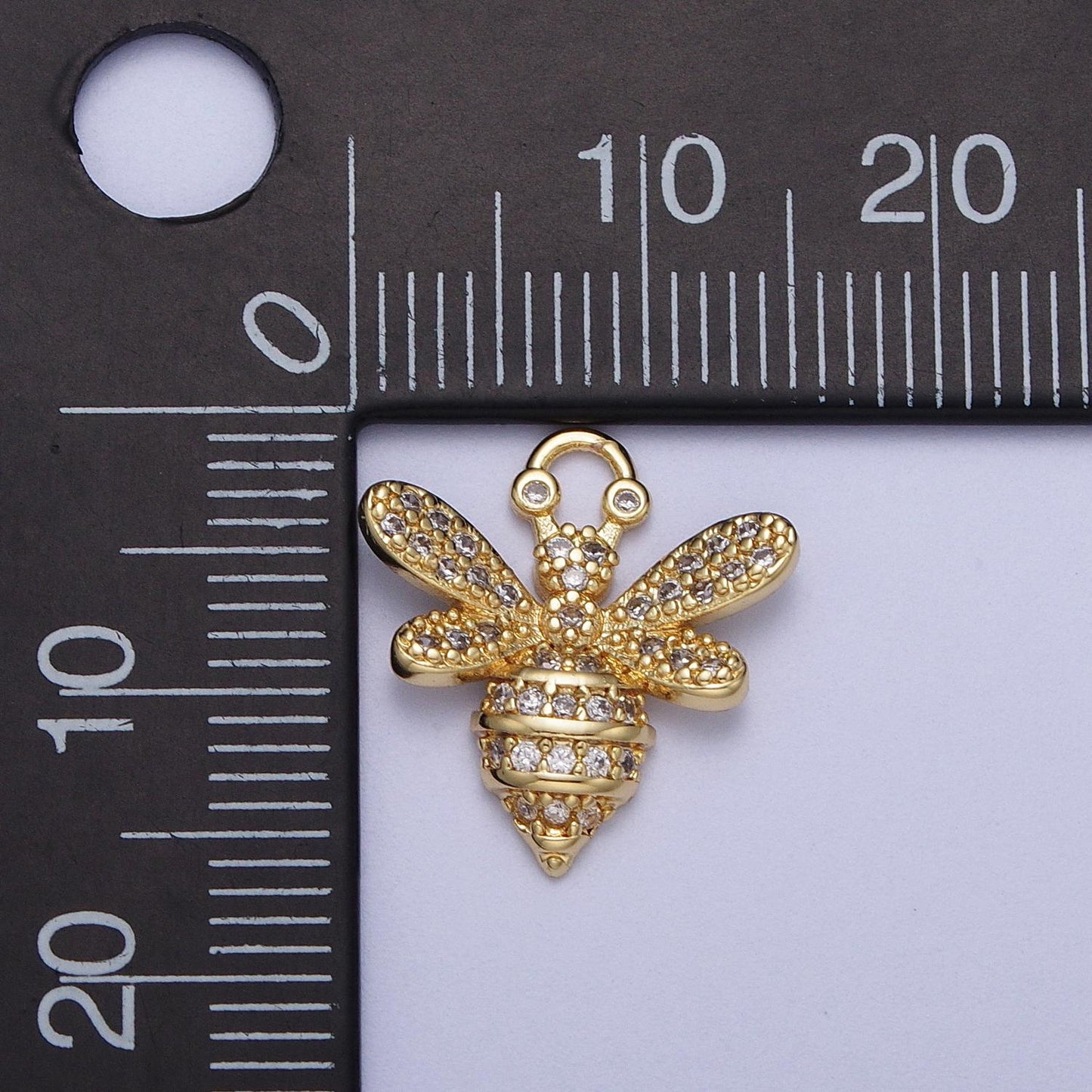 Mini Bumble Queen Bee Micro Paved CZ, 24k Gold Filled Insect Charm | N-324