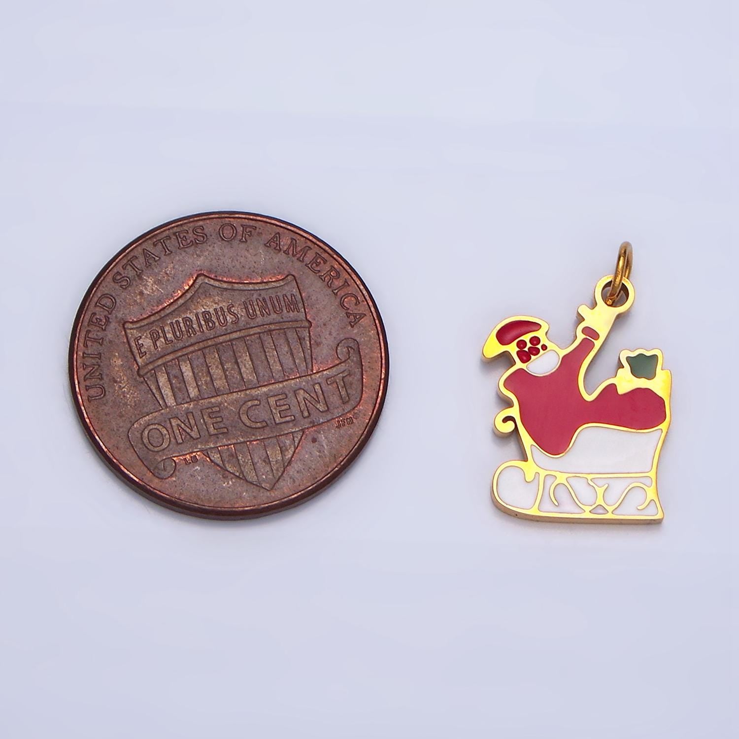 Enamel Santa Claus Sled Stainless Steel Christmas Holiday Charm | P-1311