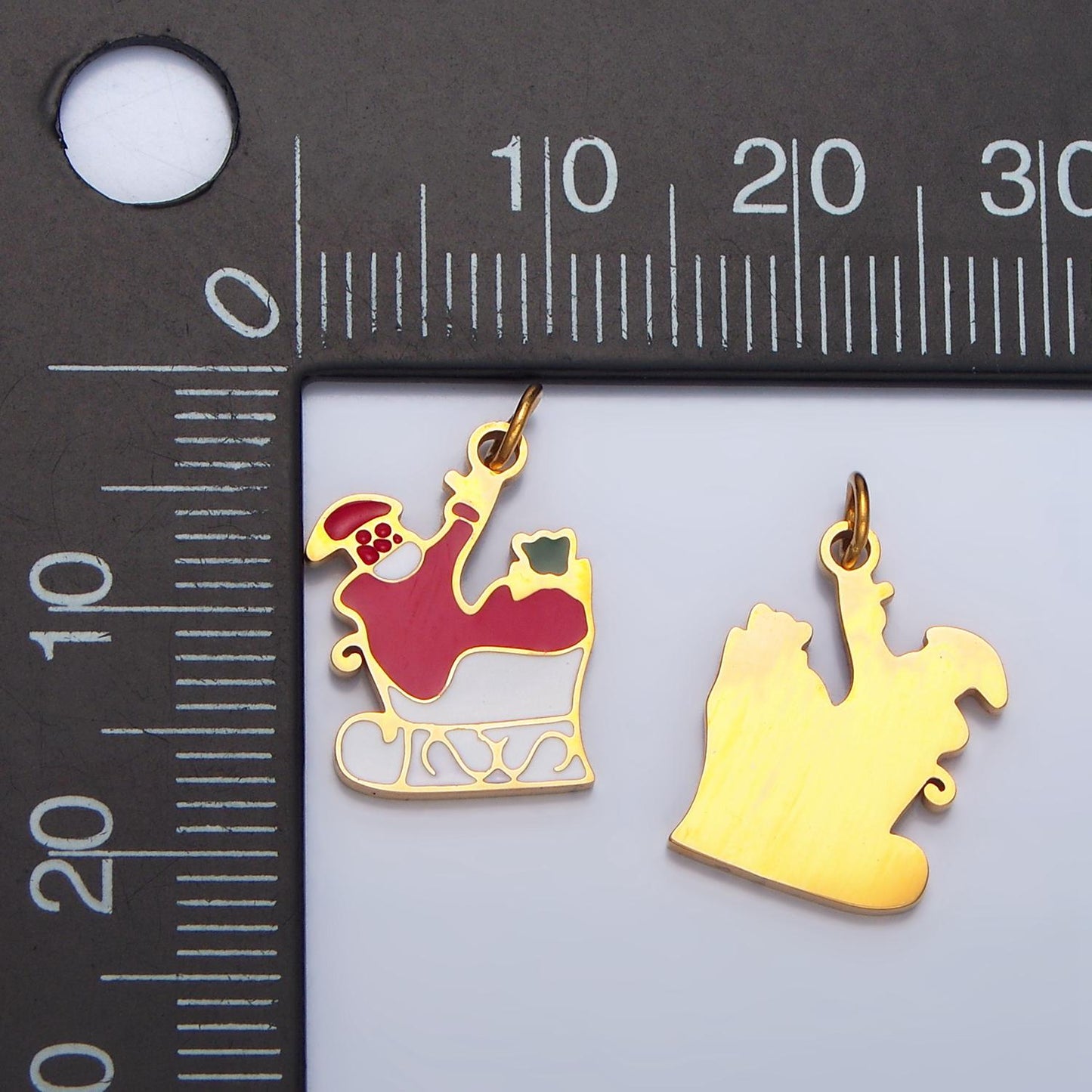 Enamel Santa Claus Sled Stainless Steel Christmas Holiday Charm | P-1311