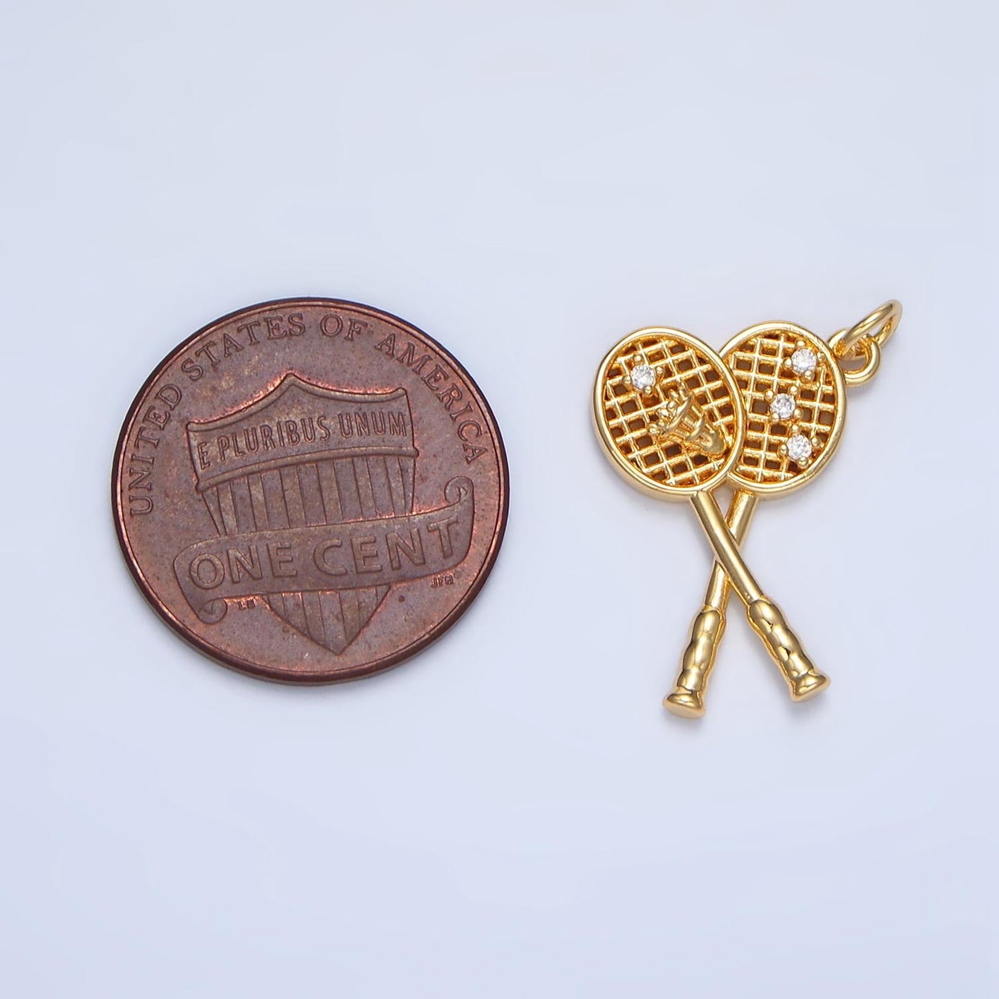 CZ Double Badminton Sports Racket Shuttlecock 24k Gold Filled Charm | X-892