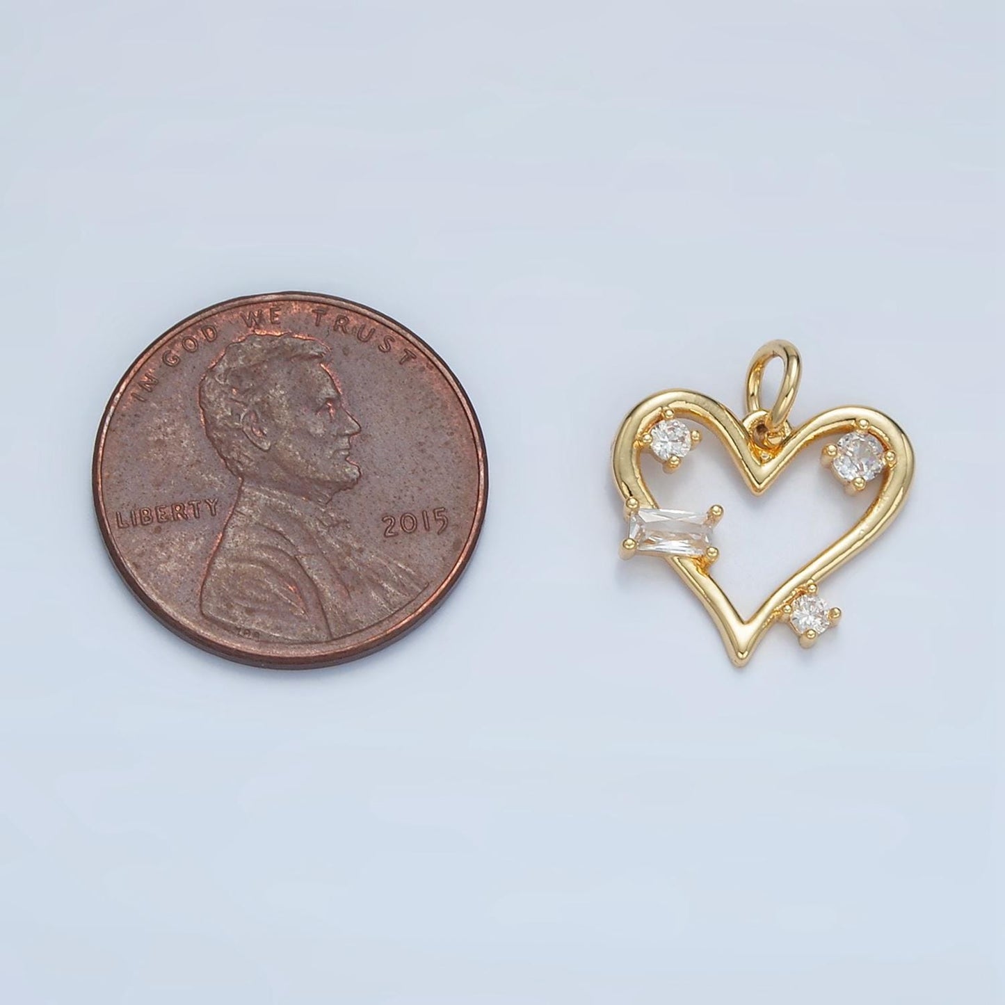 Mini Open Heart Abstract CZ Paved Gold Filled Charm | E-737