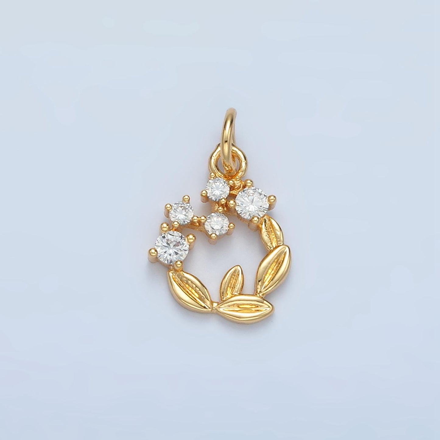 Round Leaf Wreath CZ Paved Environmental Gold Filled Charm | X-555