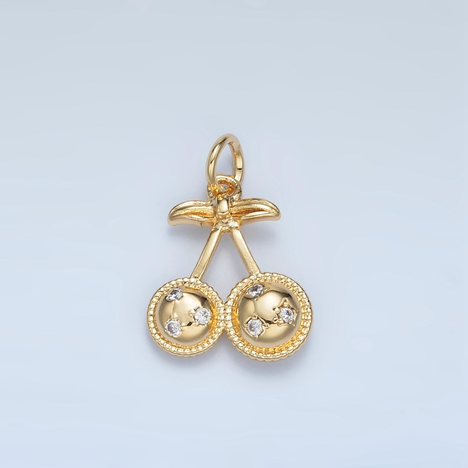 Clear CZ Cherry Fruit Gold Filled Charm | M-045