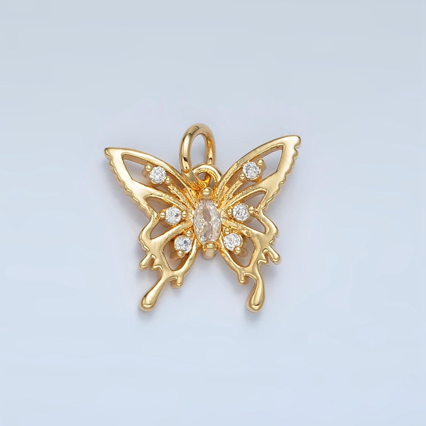 Molten Drip Open Butterfly CZ Paved Gold Filled Animal Charm | M-017