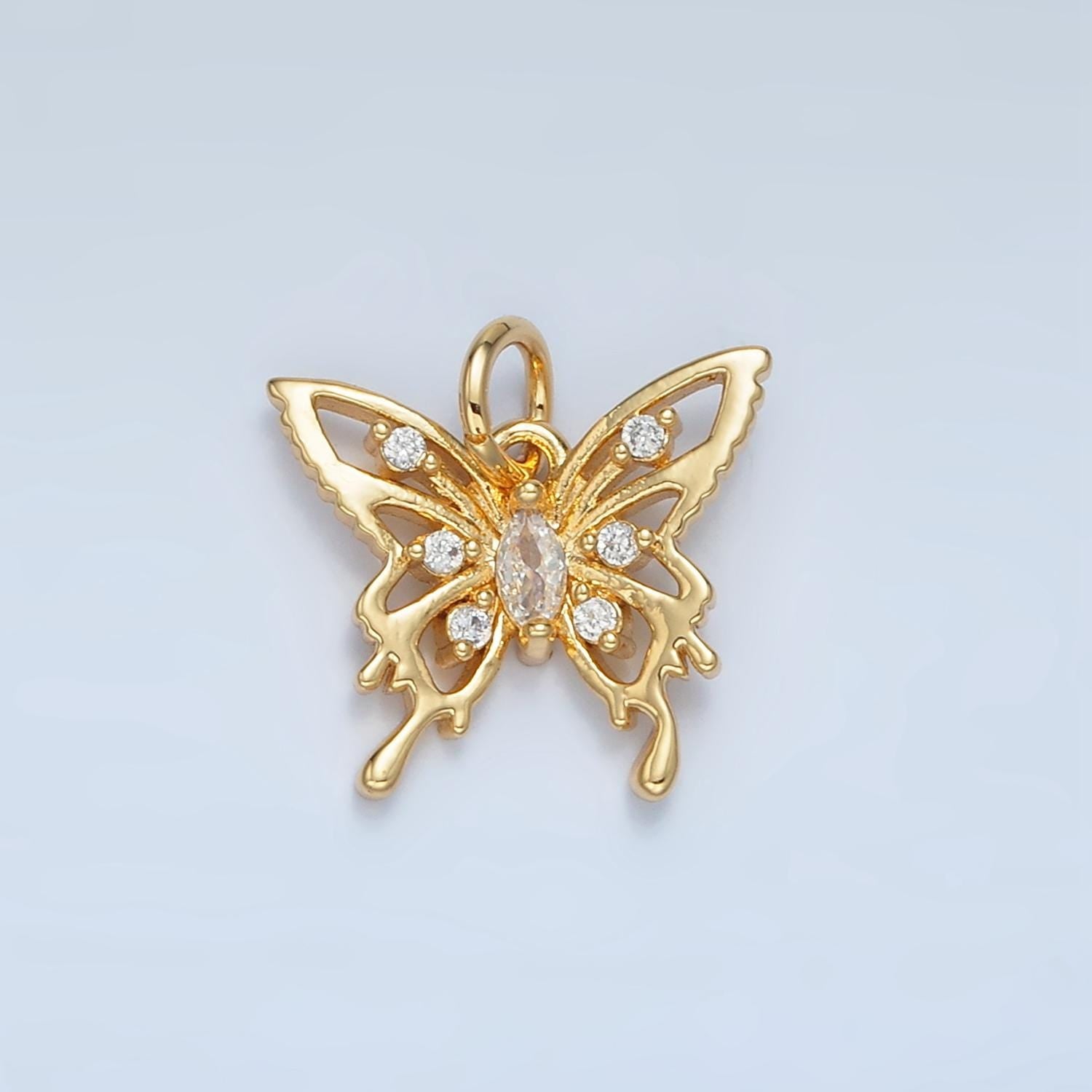 Molten Drip Open Butterfly CZ Paved Gold Filled Animal Charm | M-017