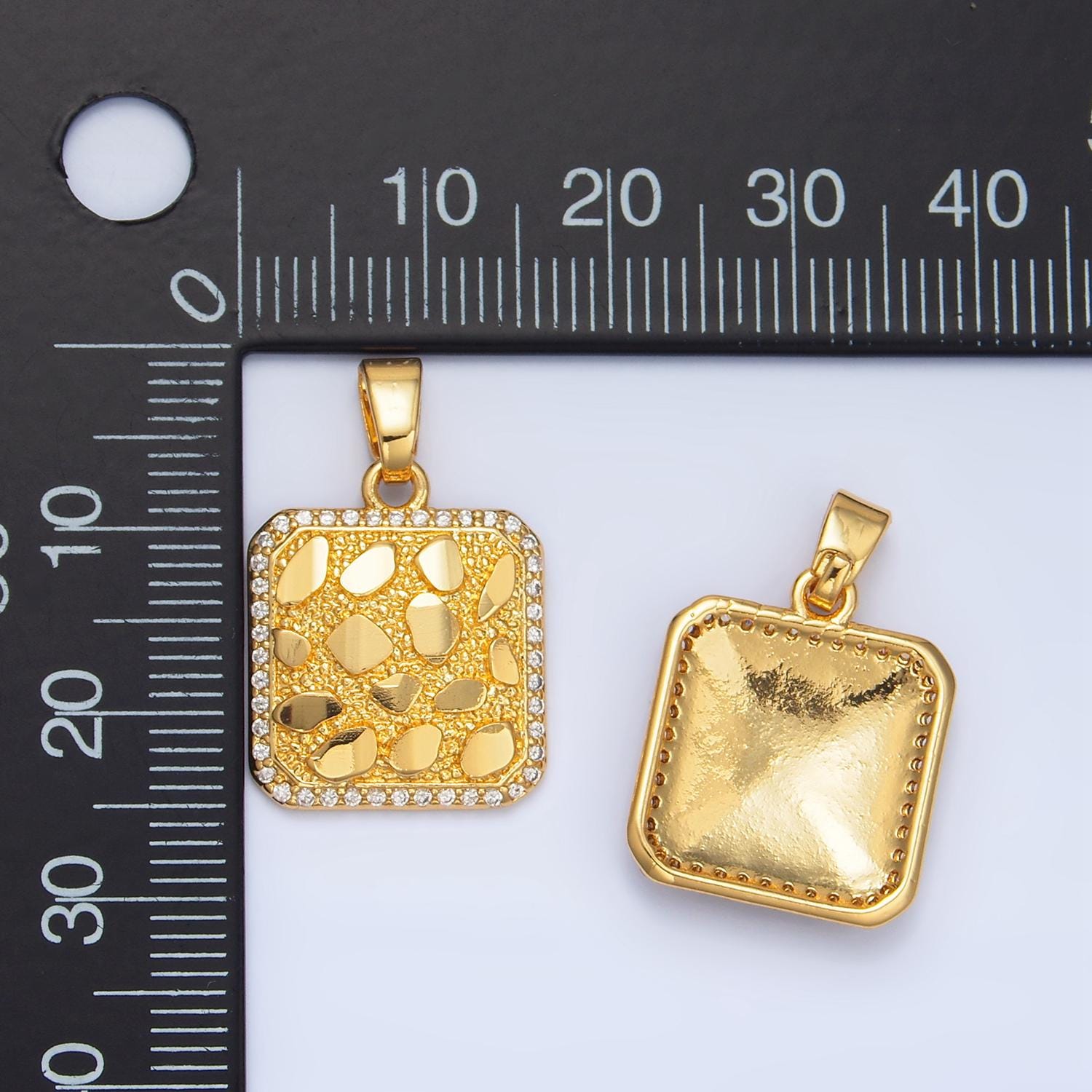 Gold Square Mosaic Tile Charm for Necklace Pendant Medallion Geometric Jewelry Making Supply AA945