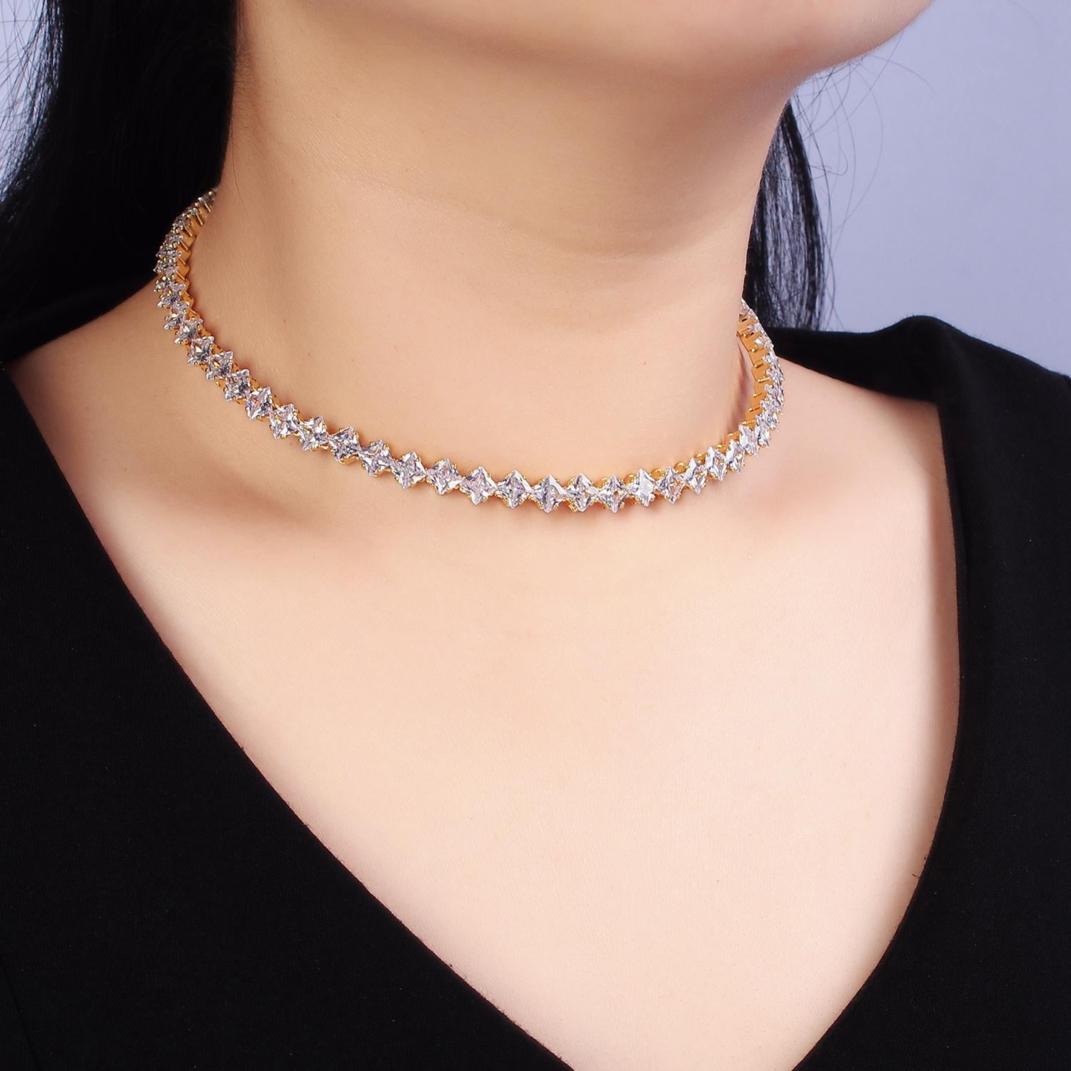 Dainty 14K Gold Filled Tennis Collar Necklace Classic 7.2mm Choker Necklace Clear Cubic Zirconia CZ Wholesale Necklace WA1912