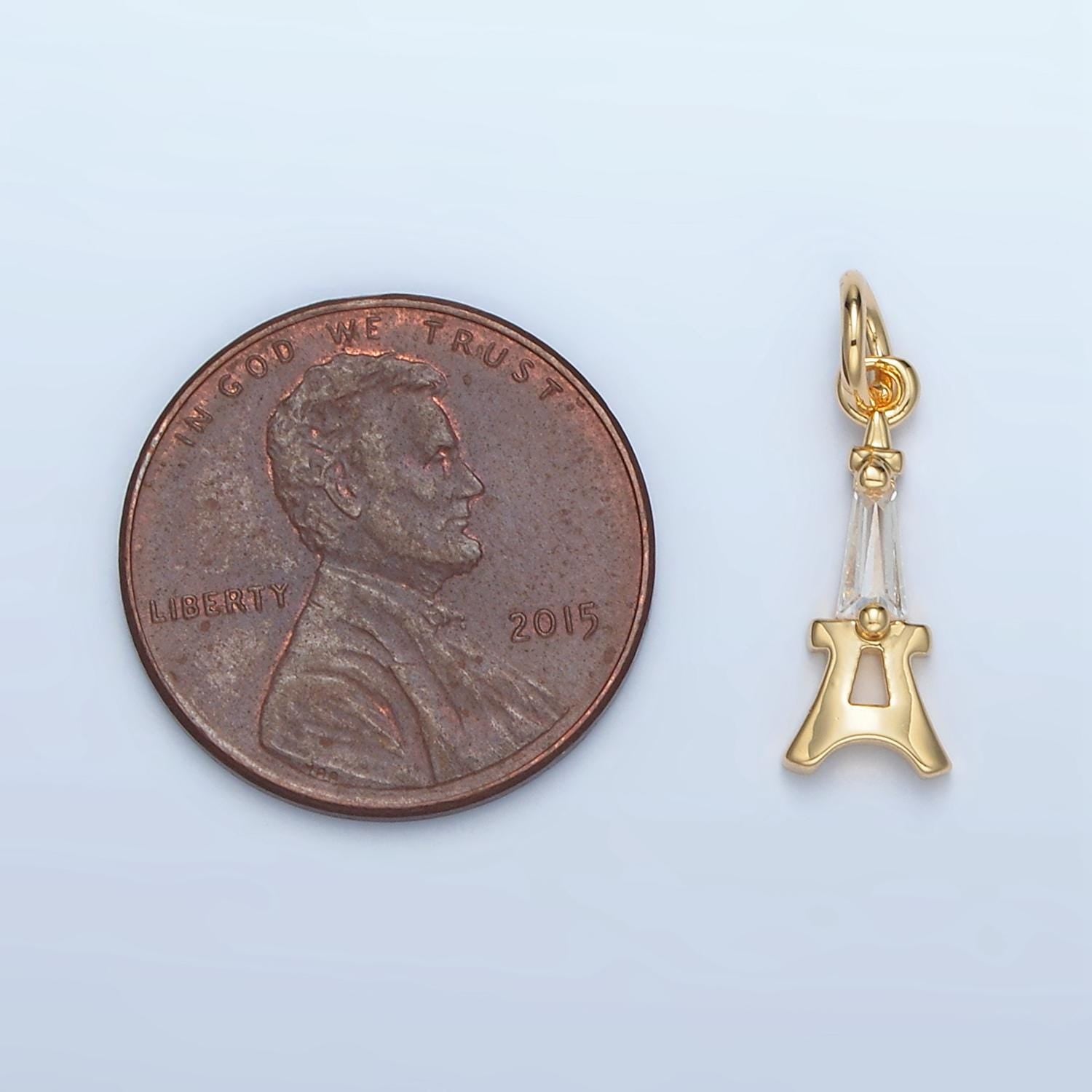 Mini Eiffel Tower CZ Paved 24K Gold Filled Charm | M-043