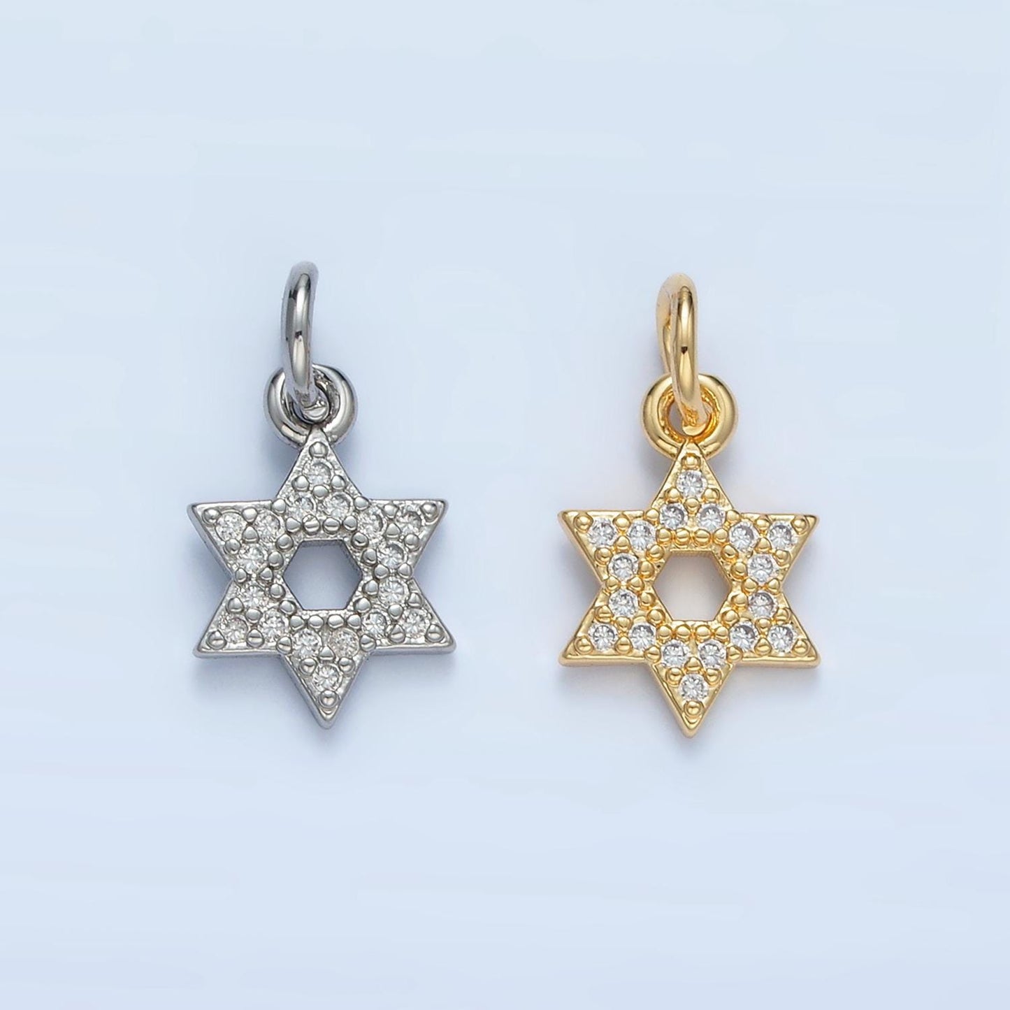 Open Micro Paved CZ Jewish Star Gold Filled in Silver & Gold | E-916