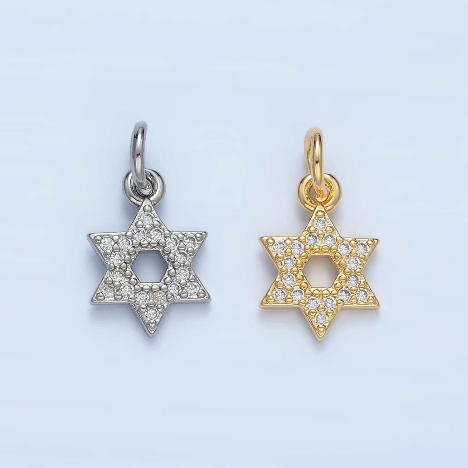 Open Micro Paved CZ Jewish Star Gold Filled in Silver & Gold | E-916
