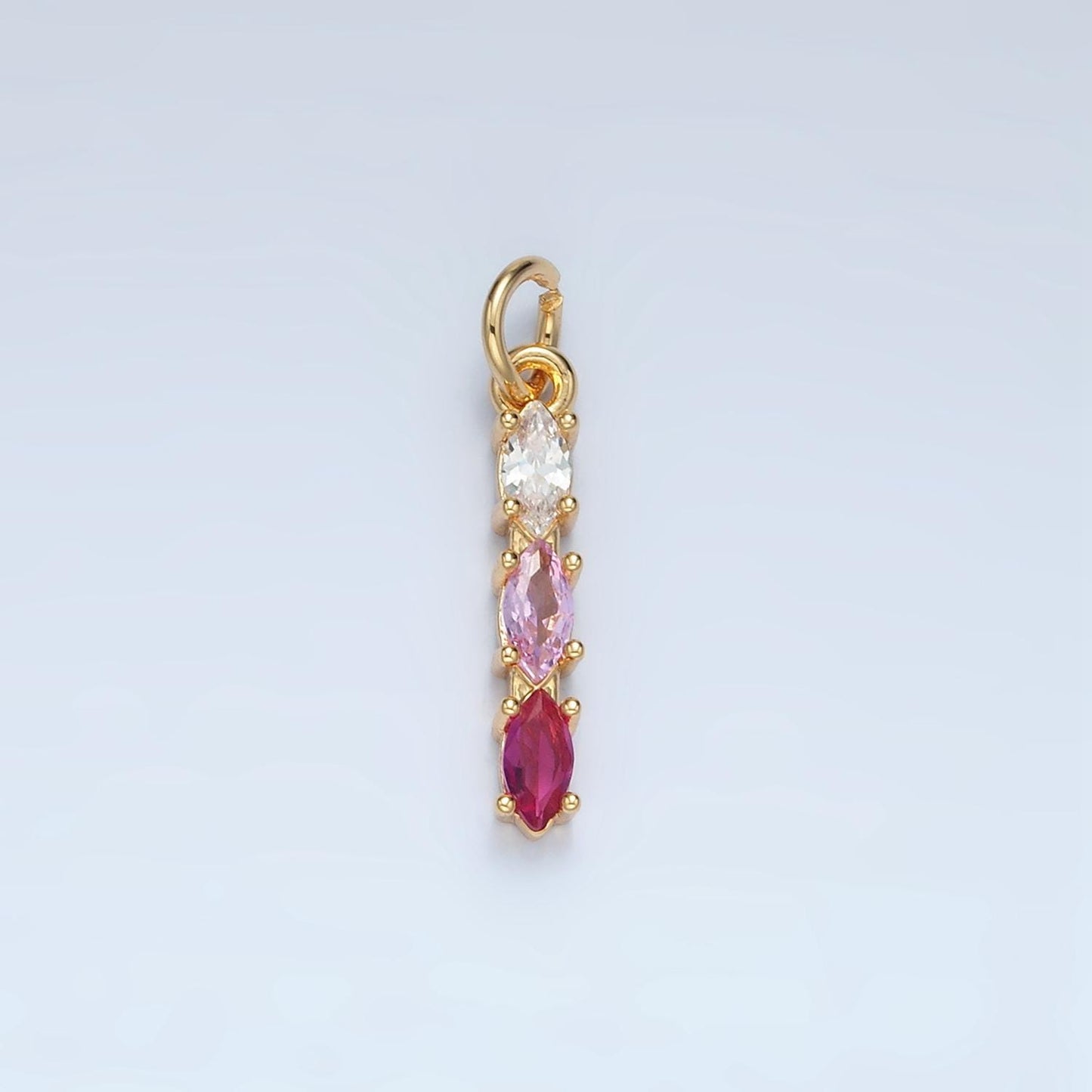 Purple, Green, Clear, Blue, Pink CZ Triple Marquise Linear Charm | X565-X567