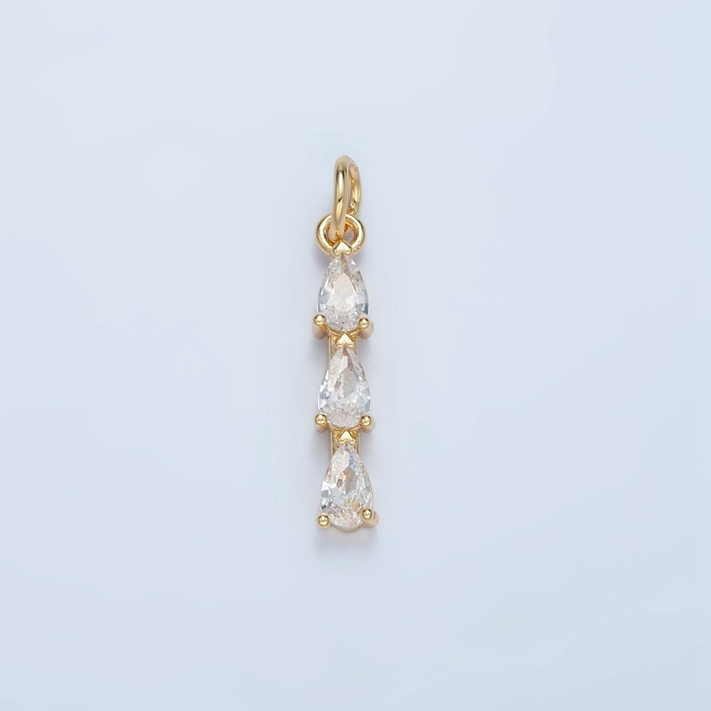 Green, Purple, Clear, Pink, Blue Triple CZ Teardrop Linear Gold Filled Charm | X573-X575