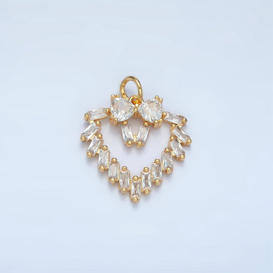 Open Baguette CZ Heart with CZ Bow Gold Filled Charm | E-736