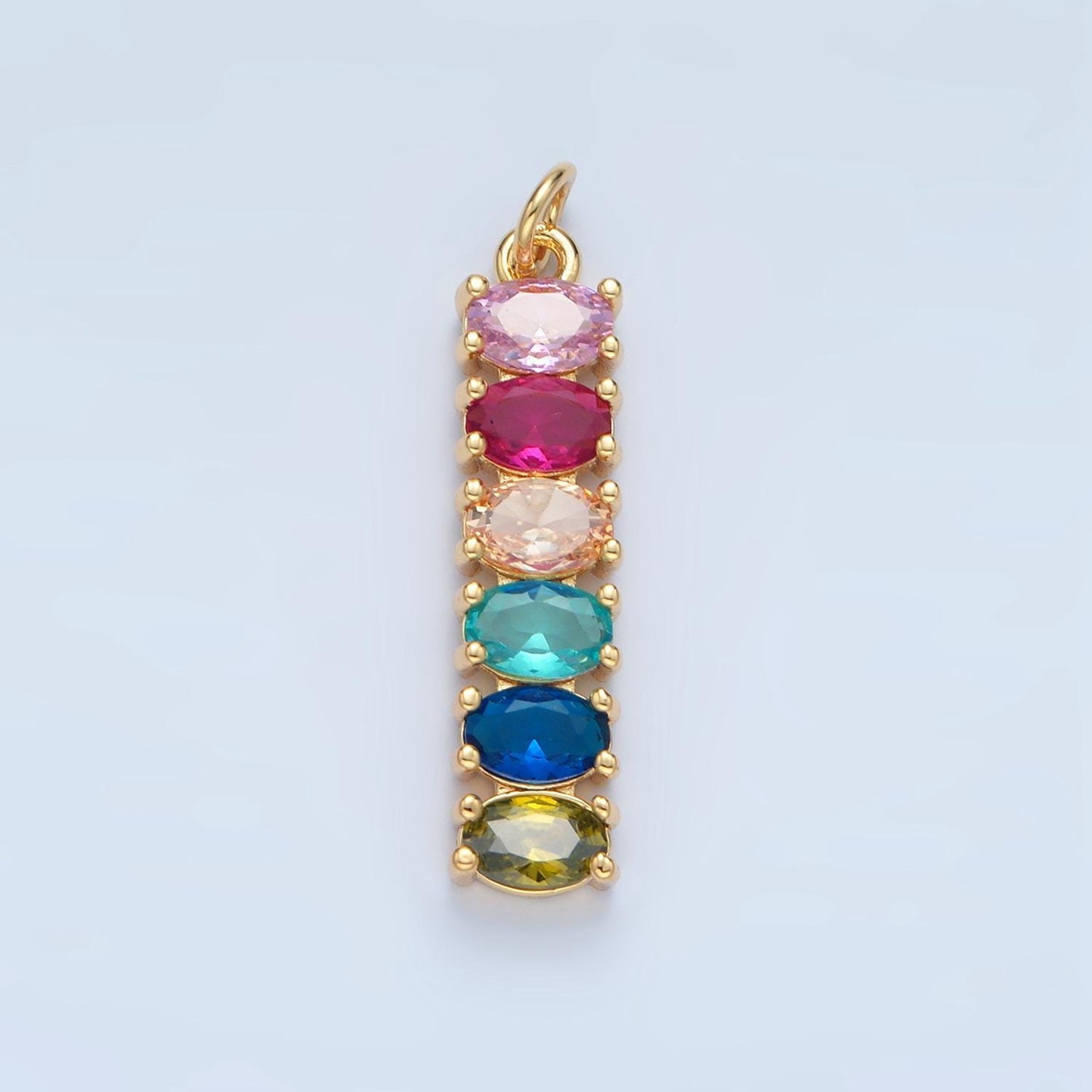 Clear & Multicolor 30mm Oval Linear Gold Filled Charm | M-047 M-046