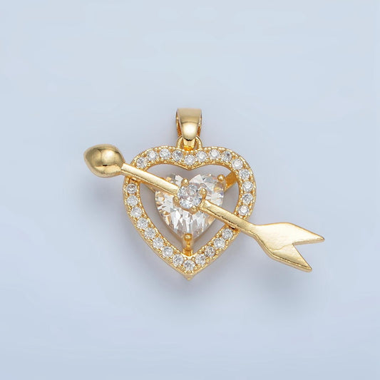Open Love Heart Micro Paved CZ, 24K Gold Filled Pendant | AA-870