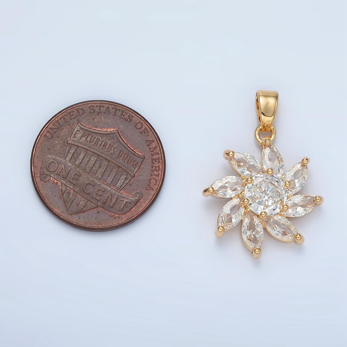Twirled Flower Marquise CZ, 24K Gold Filled Floral Pendant | AA-874