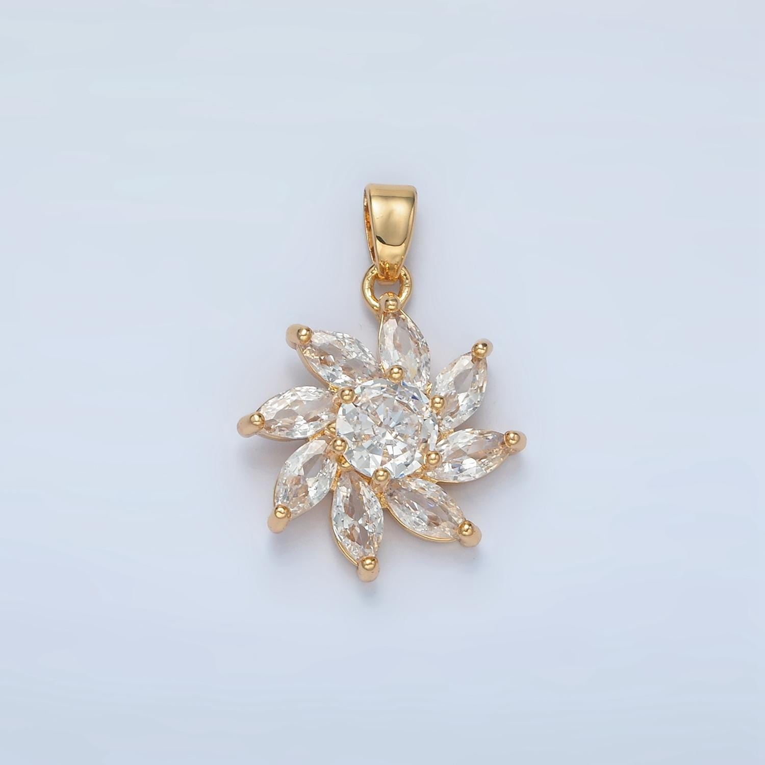 Twirled Flower Marquise CZ, 24K Gold Filled Floral Pendant | AA-874