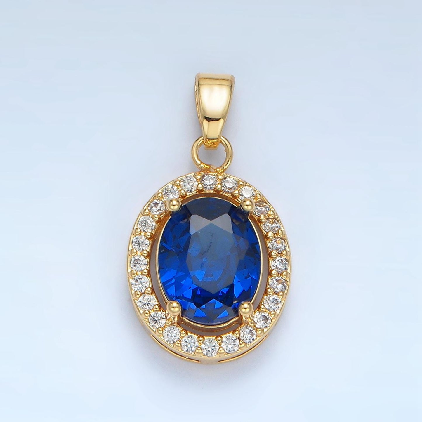 Clear, Green, Blue, Pink CZ Oval Micro Paved CZ, 24K Gold Filled Pendant | AA880-AA881