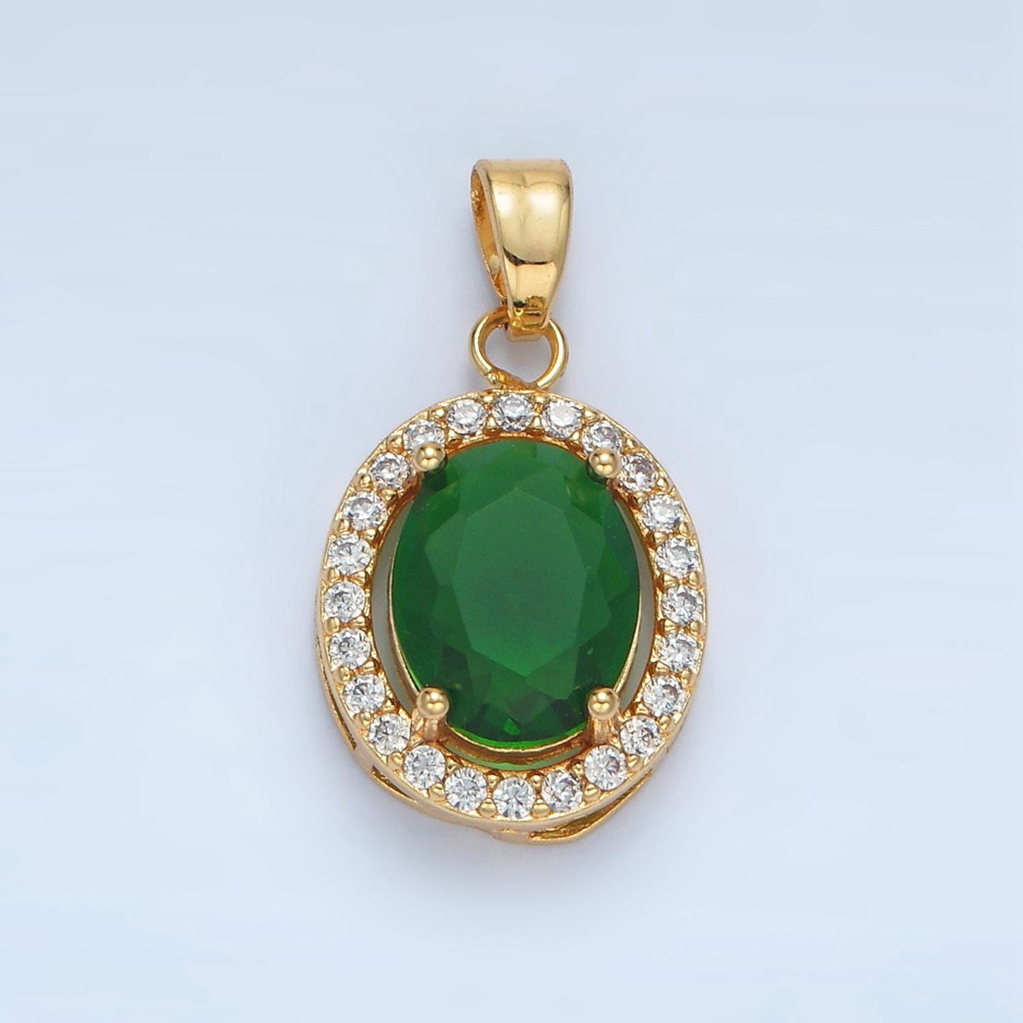 Clear, Green, Blue, Pink CZ Oval Micro Paved CZ, 24K Gold Filled Pendant | AA880-AA881