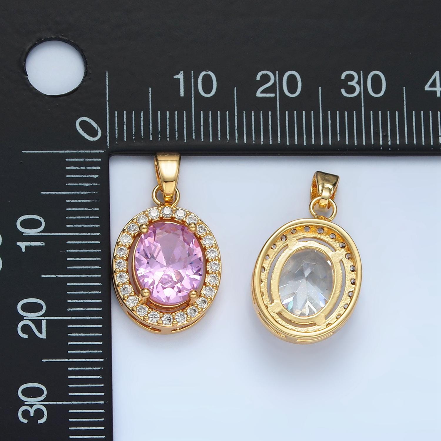 Clear, Green, Blue, Pink CZ Oval Micro Paved CZ, 24K Gold Filled Pendant | AA880-AA881