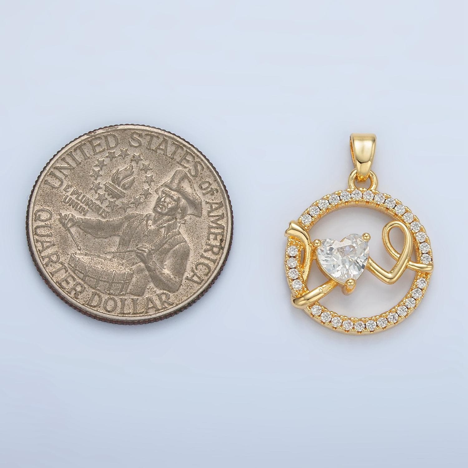 Open Round Micro Paved CZ Love Script, Gold Filled Pendant | AA-891