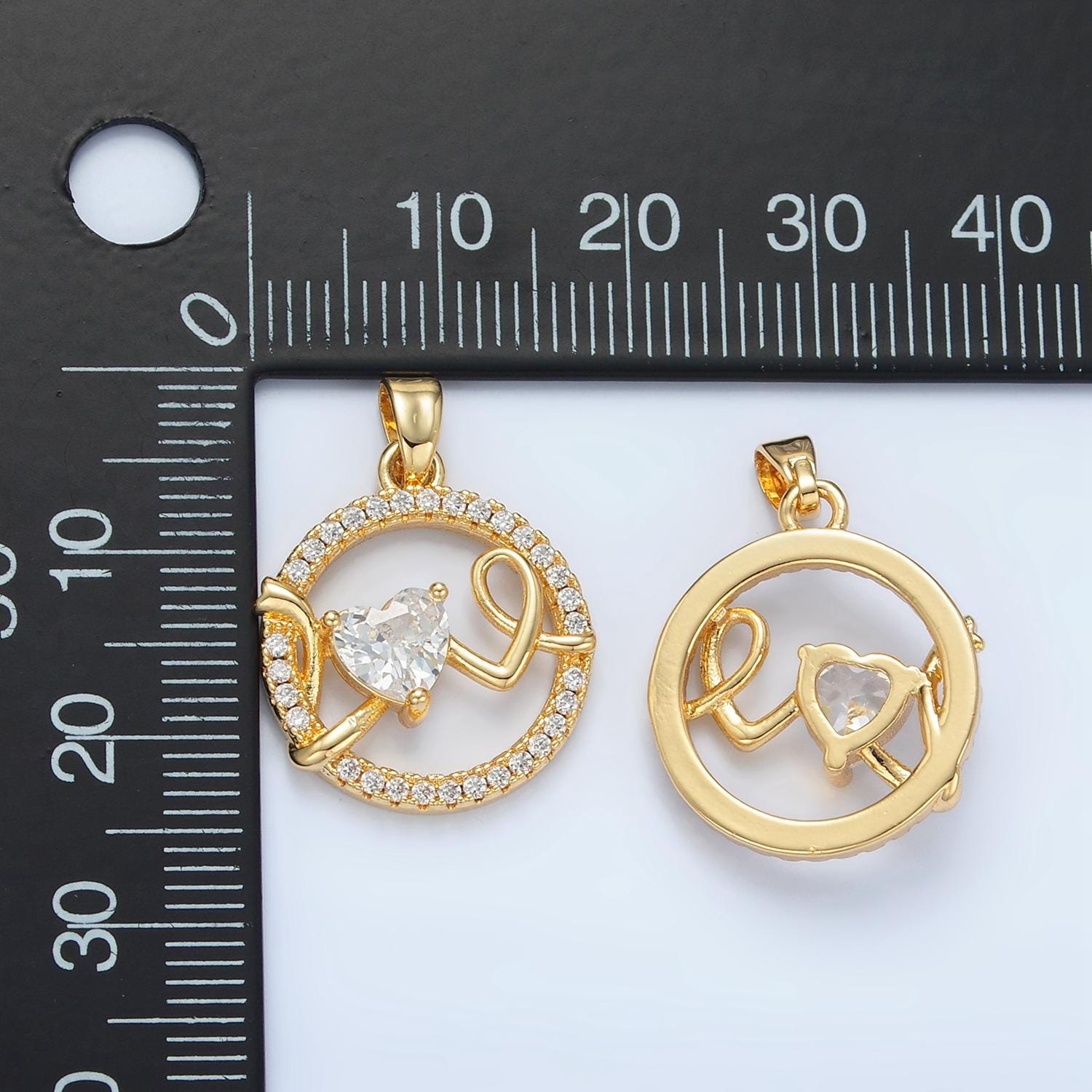 Open Round Micro Paved CZ Love Script, Gold Filled Pendant | AA-891