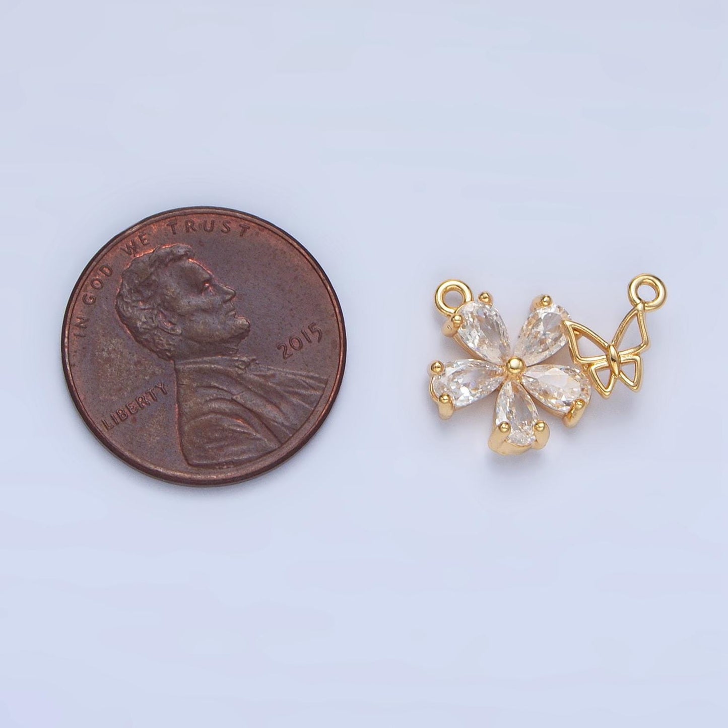 Mini Clear CZ Periwinkle + Open Butterfly, 24K Gold Filled Connector | F-449