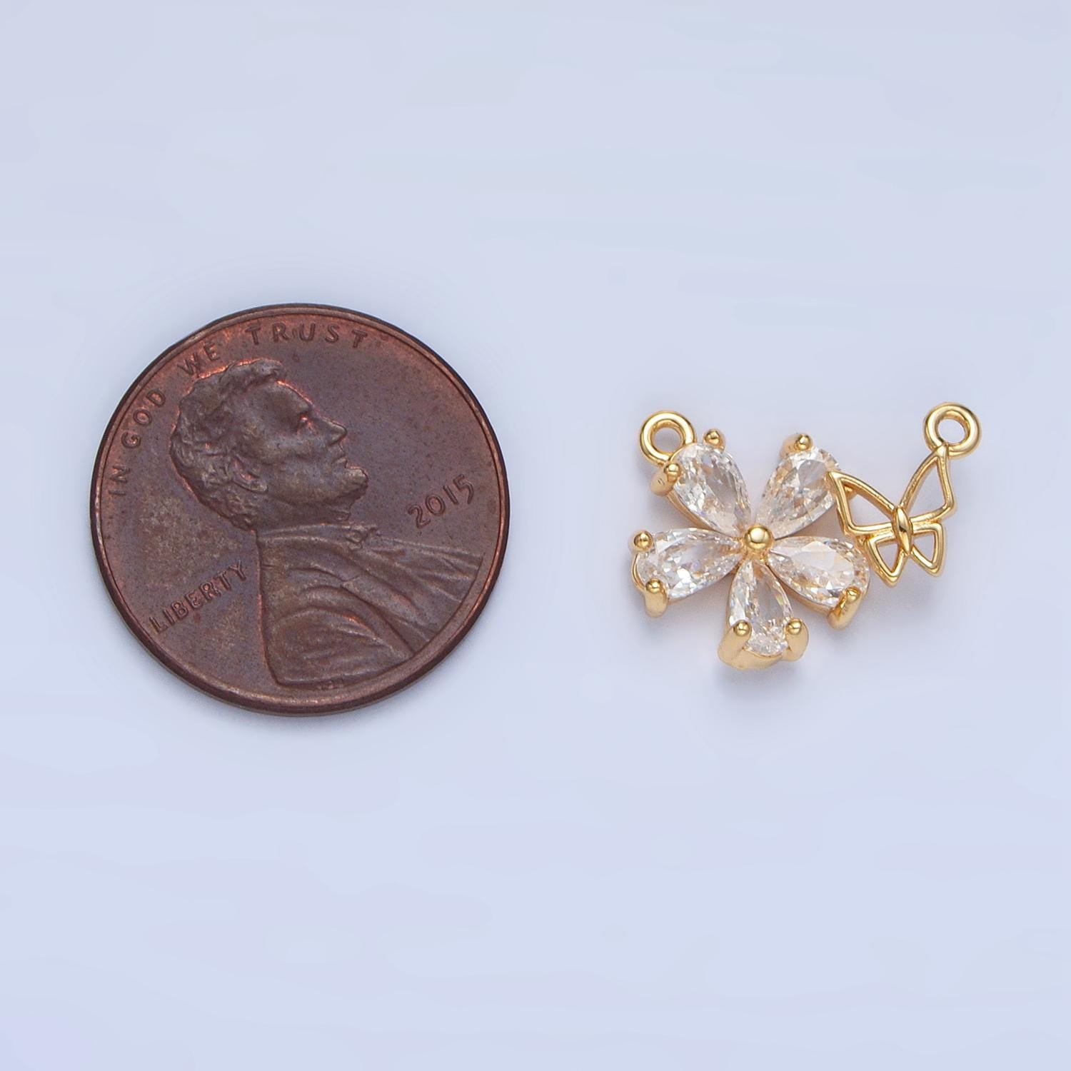 Mini Clear CZ Periwinkle + Open Butterfly, 24K Gold Filled Connector | F-449