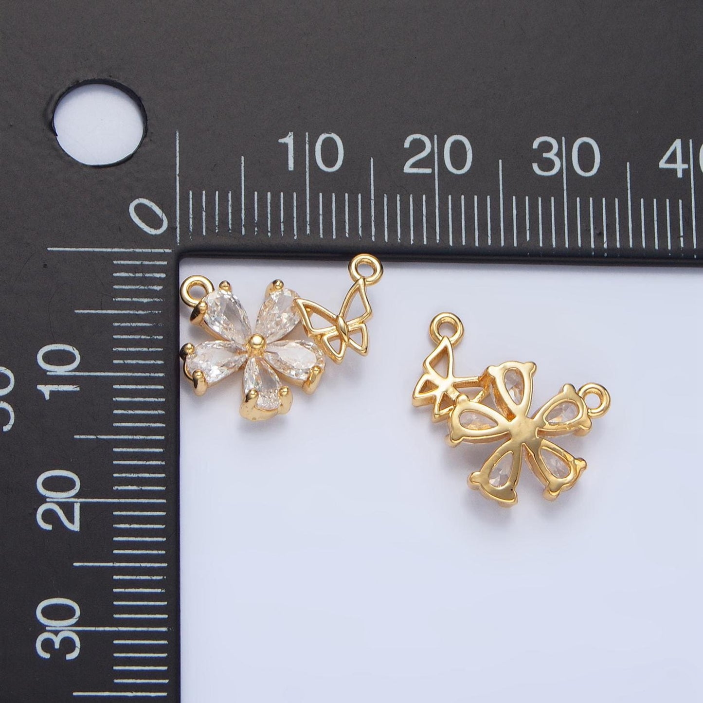 Mini Clear CZ Periwinkle + Open Butterfly, 24K Gold Filled Connector | F-449