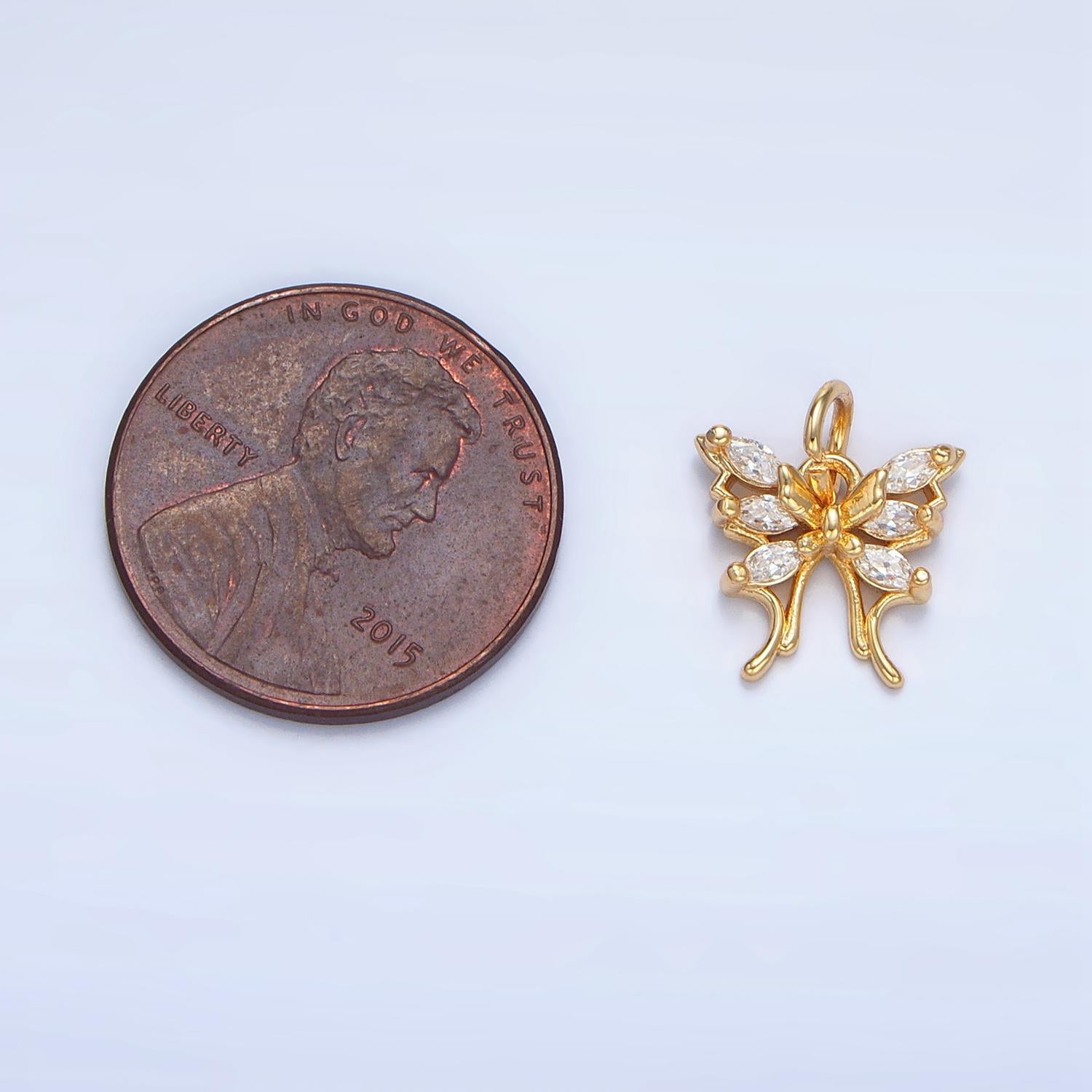 Open Y2K Marquise CZ Butterfly, 24K Gold Filled Animal Charm | X-711