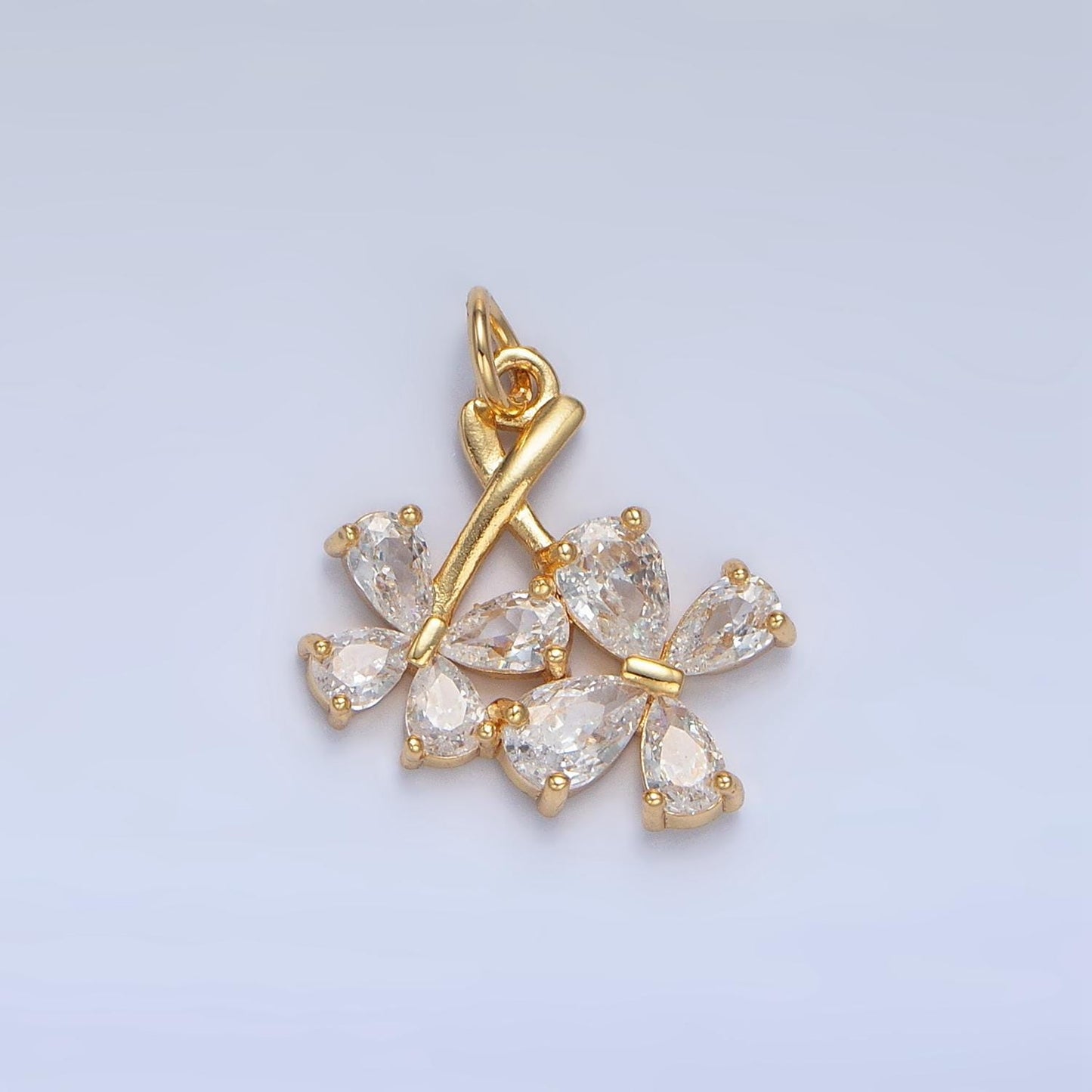 Double Clear CZ Paved Butterfly, 24K Gold Filled Animal Charm X-712