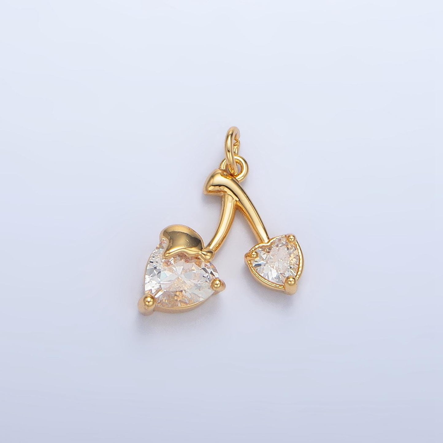 Dainty Cherry Charm Red, Pink, Clear CZ Heart Cherries, 24K Gold Filled Fruit Charm | X601-X602