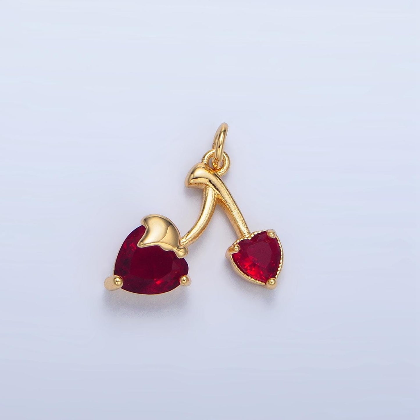 Dainty Cherry Charm Red, Pink, Clear CZ Heart Cherries, 24K Gold Filled Fruit Charm | X601-X602