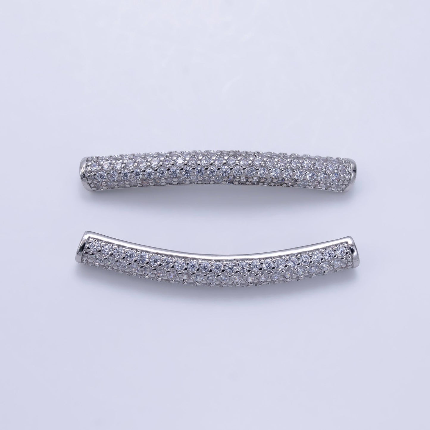 Micro Paved Clear CZ Curved White Gold Bar | B-633