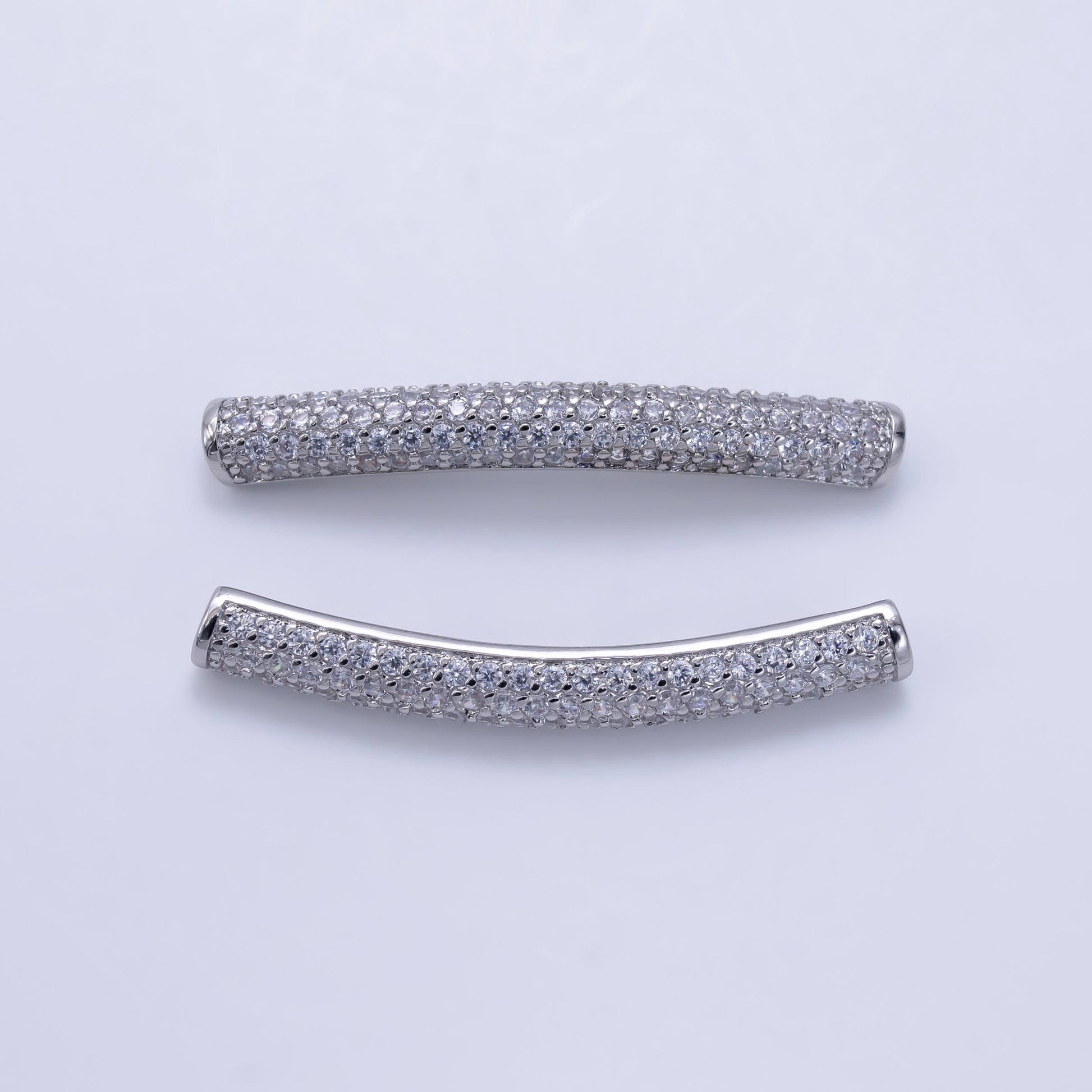 Micro Paved Clear CZ Curved White Gold Bar | B-633