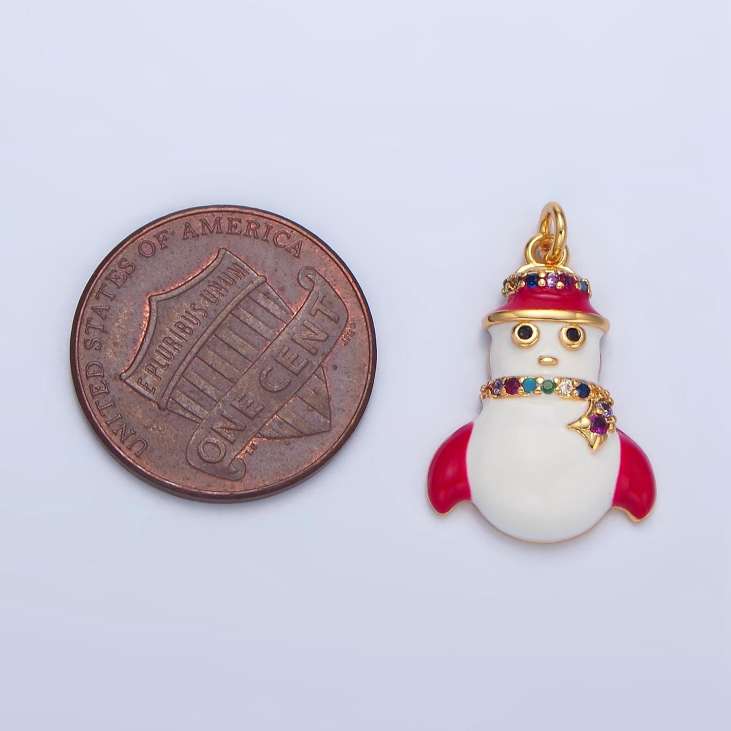 Christmas Snowman Colorful Micro Paved CZ, 24K Gold Filled Enamel Charm | X-611