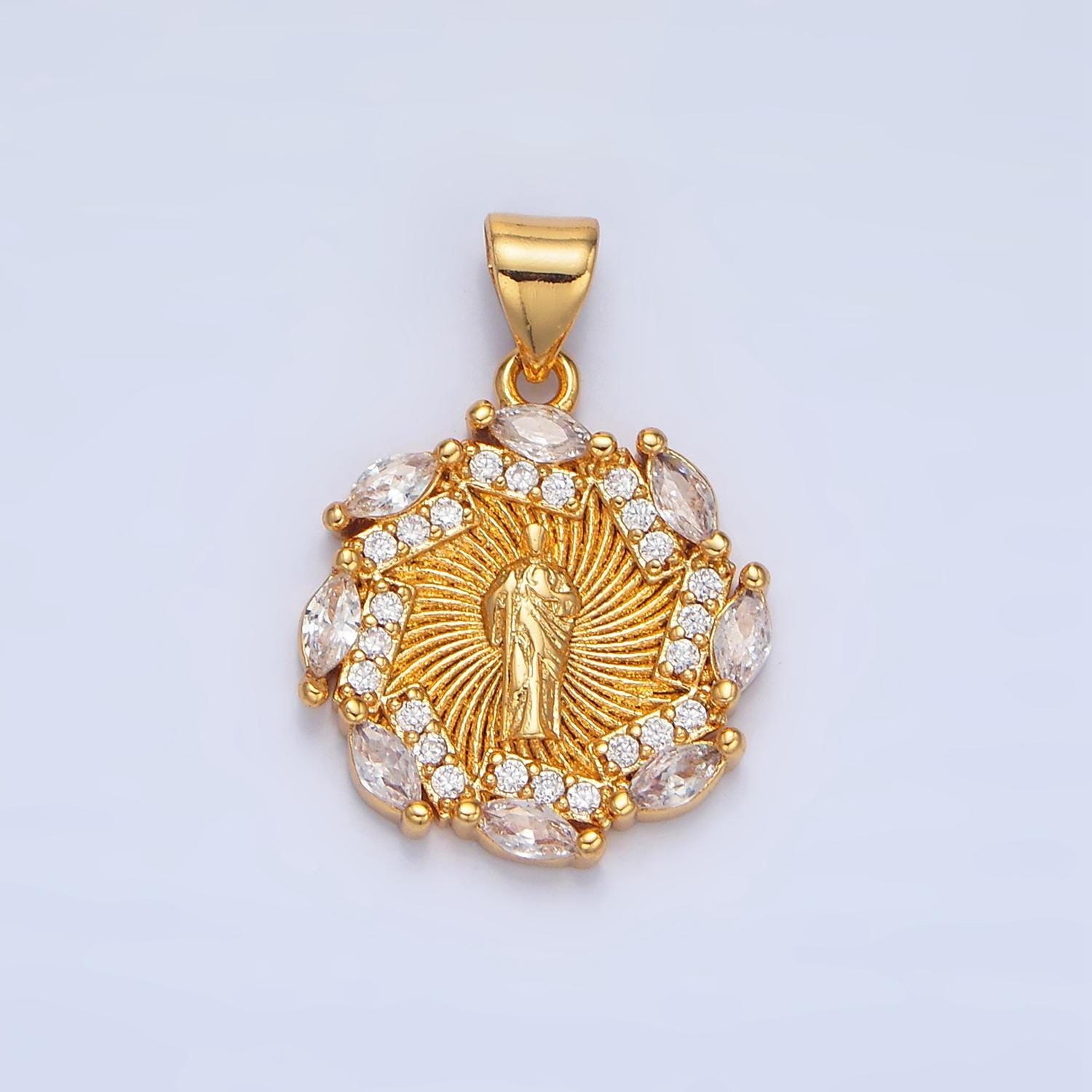 Spin Sunburst CZ Saint Jude, 24K Gold Filled Religious Charm | AA-899