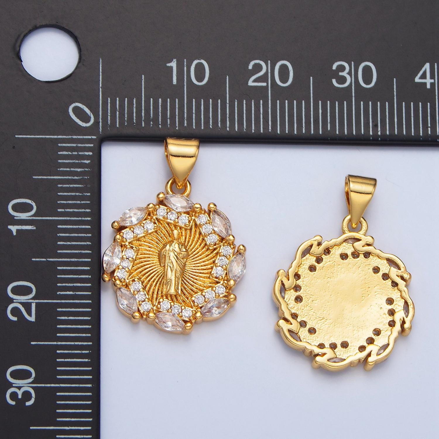 Spin Sunburst CZ Saint Jude, 24K Gold Filled Religious Charm | AA-899