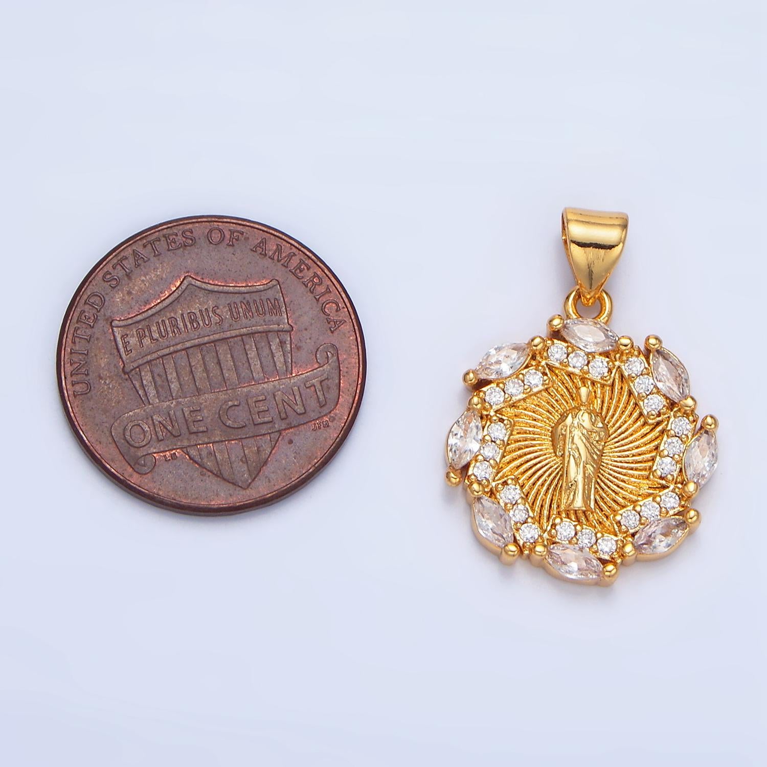 Spin Sunburst CZ Saint Jude, 24K Gold Filled Religious Charm | AA-899