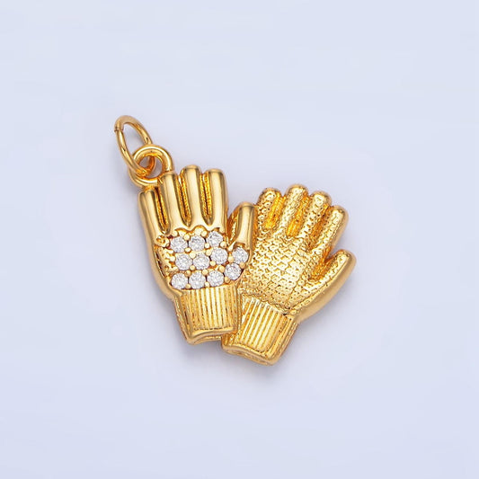 Double Textured Micro Paved CZ Mittens, 24K Gold Filled Charm | X-614